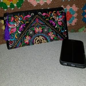 Embroidered clutch bag